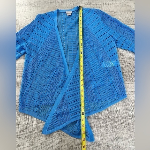 Chico’s Women’s Tie-Front Pointelle Stitch Cardigan Sweater Blue Sz 1/Medum NWOT - Picture 6 of 11